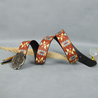 Unisex Aztec Pattern Leather Belt With Antique Buckle Handmade Ethnic Style Accessory.