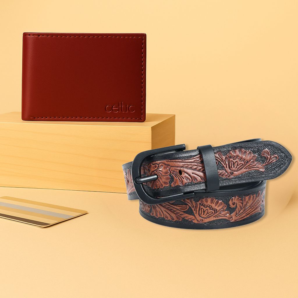 Vintage Leather Wallet & Belt Set