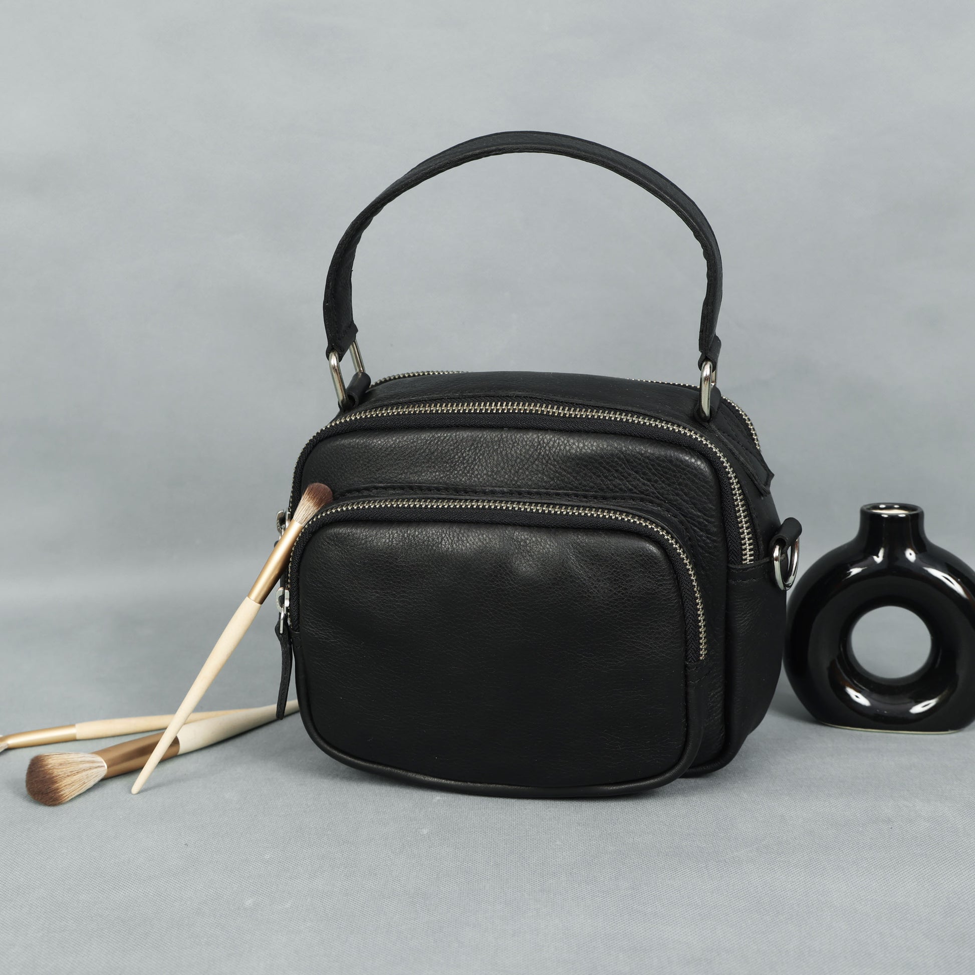 Premium Export Quality Genuine Leather Crossbody Bag with Dual Zip Pockets & Strap