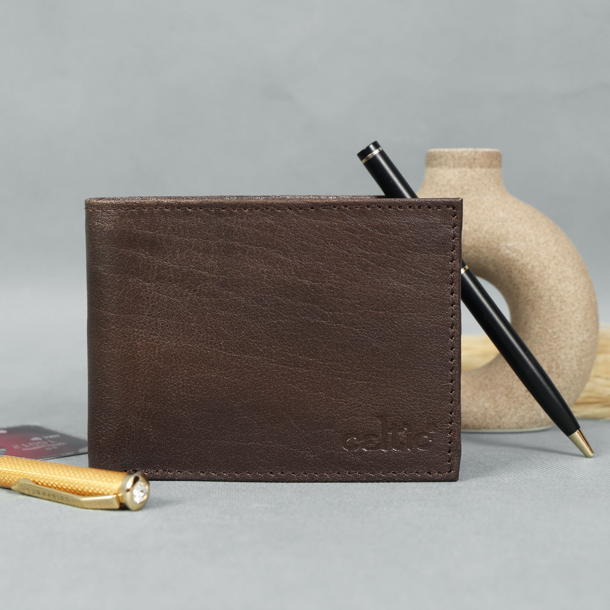 Celtic Genuine Leather Bi-Fold Wallet with Flip ID Window – Dark Brown