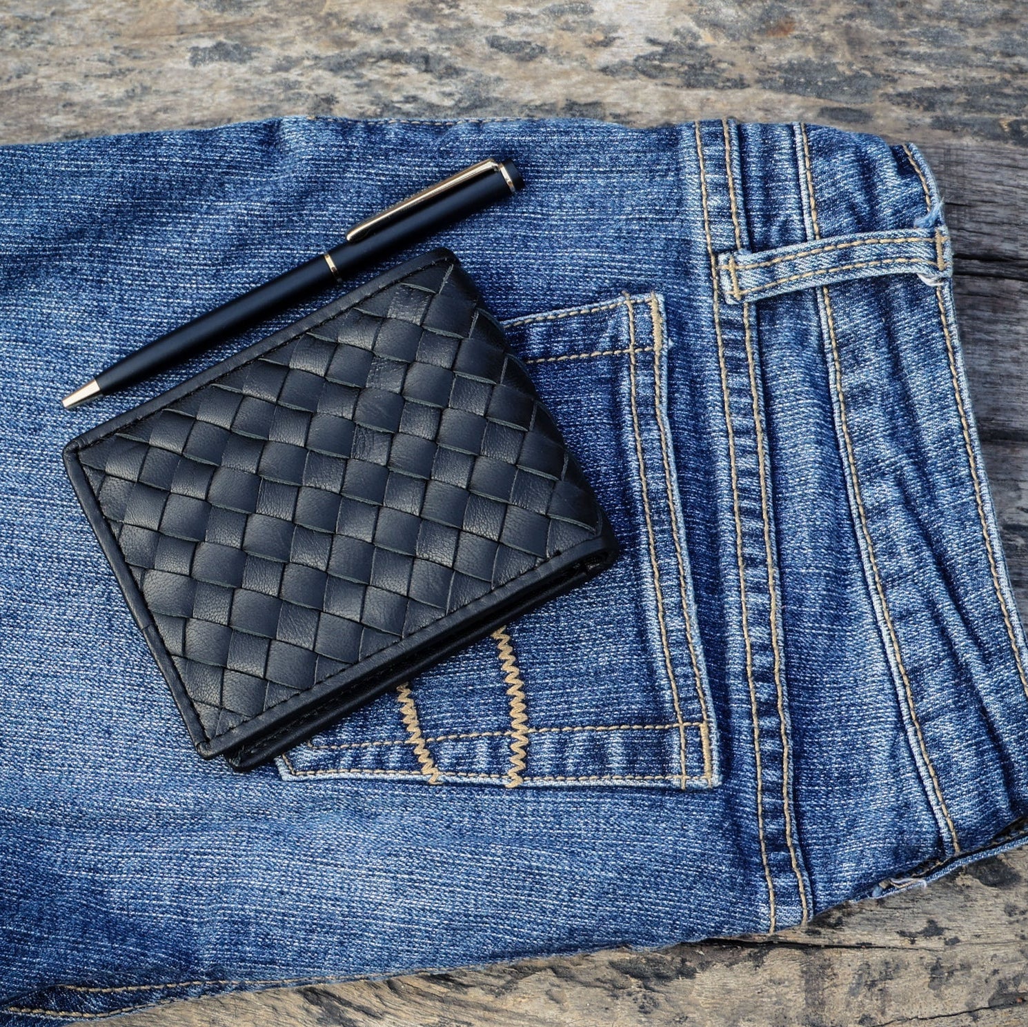 Carved Belt & Braided Wallet Combo