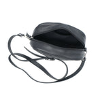Premium Black Leather Compact Crossbody Bag with Adjustable Strap & Zip Compartments