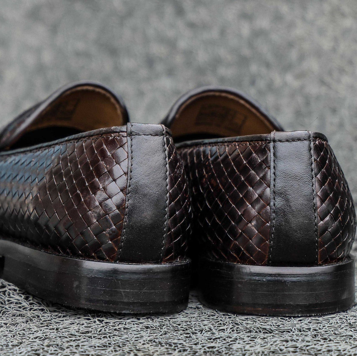 Mens Handwoven Genuine Leather Penny Loafers  Dark Brown Formal Slip-On Shoes