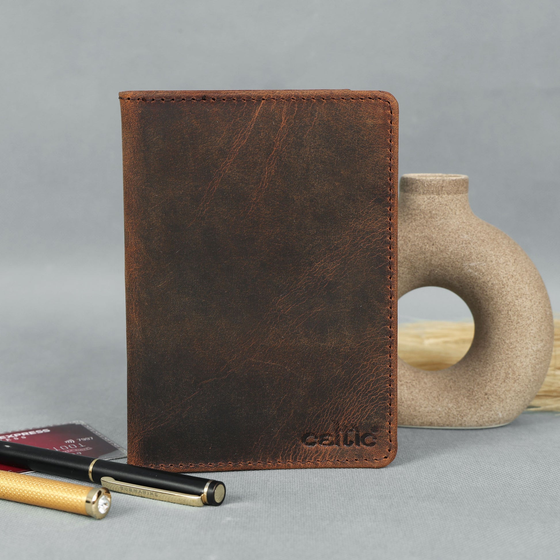 Celtic Premium Vintage Brown Genuine Leather Card Holder Wallet – Slim & Stylish