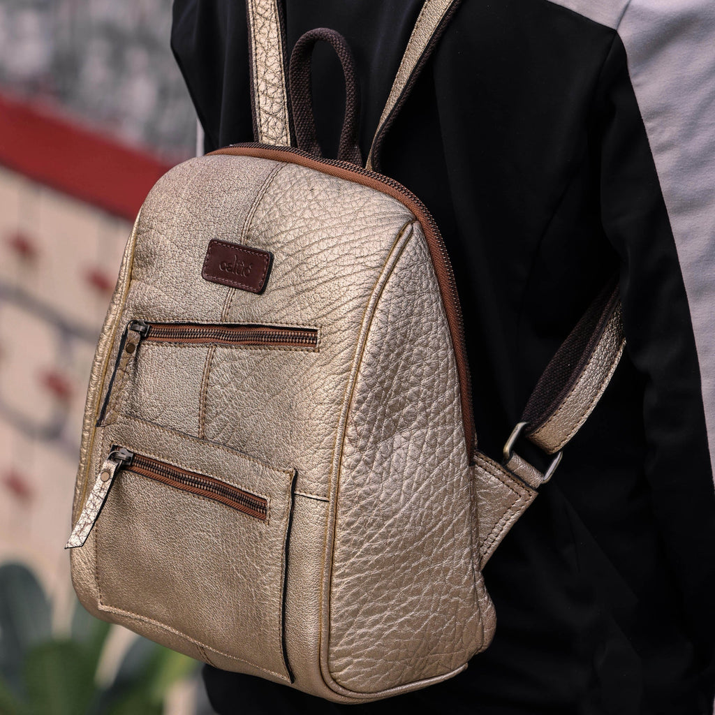 Vintage Leather Mini Backpack with Multiple Pockets & Adjustable Straps