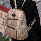 Vintage Leather Mini Backpack with Multiple Pockets & Adjustable Straps