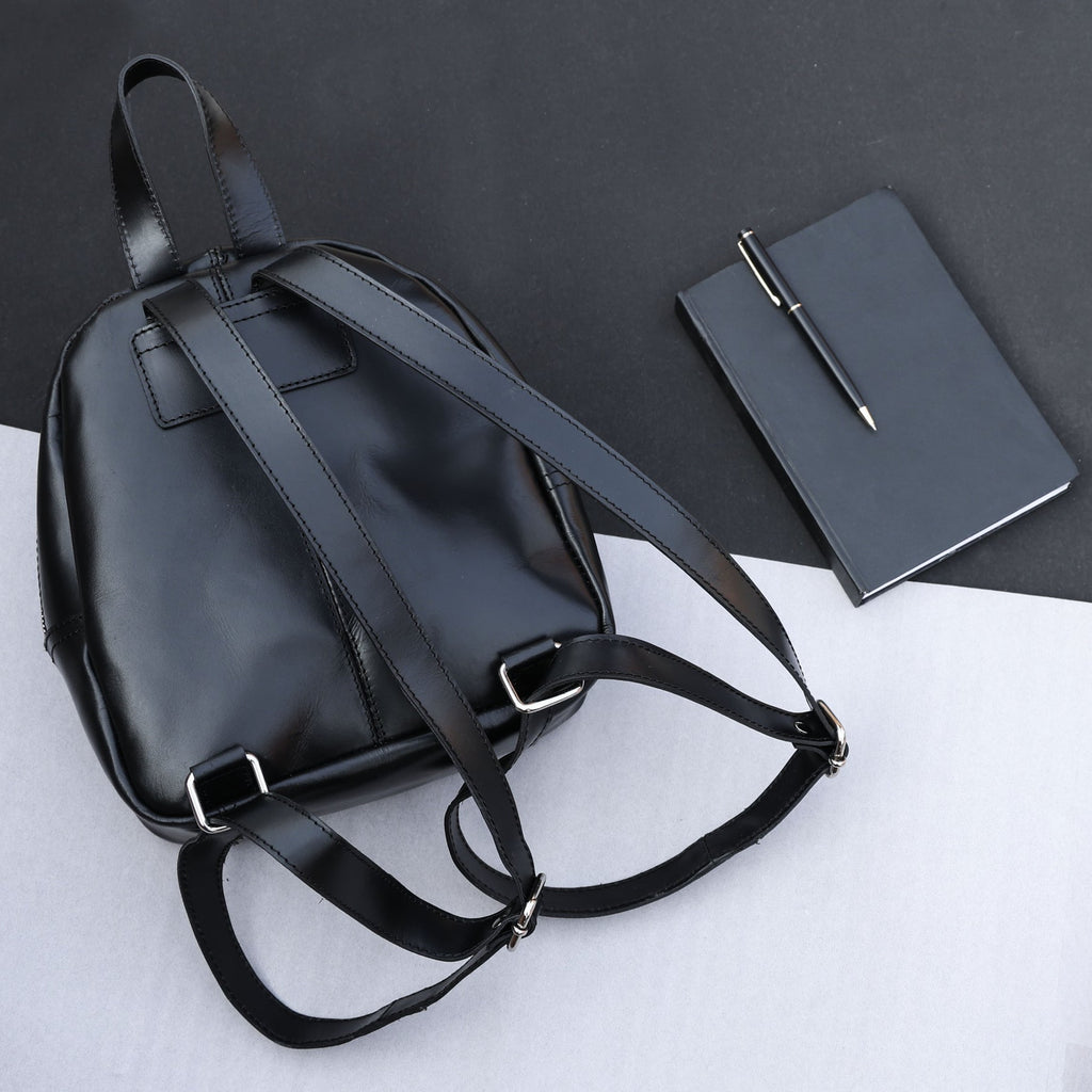 Premium Genuine Leather Backpack for Women | Minimal Structured Design with Front Zip Pocket