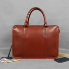 Premium Full-Grain Leather Laptop Briefcase with Zip Closure & Detachable Shoulder Strap
