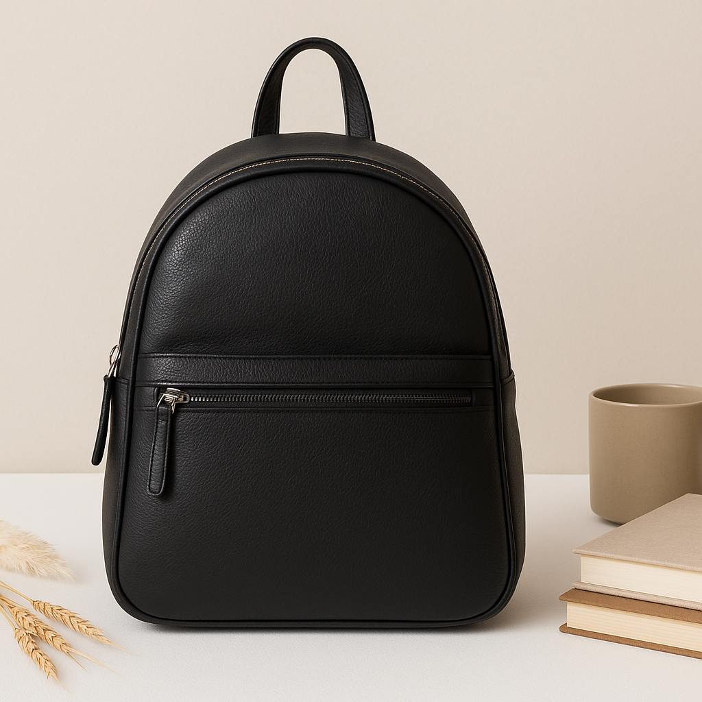 Premium Leather Backpack with Front Zip Pocket & Adjustable Shoulder Straps