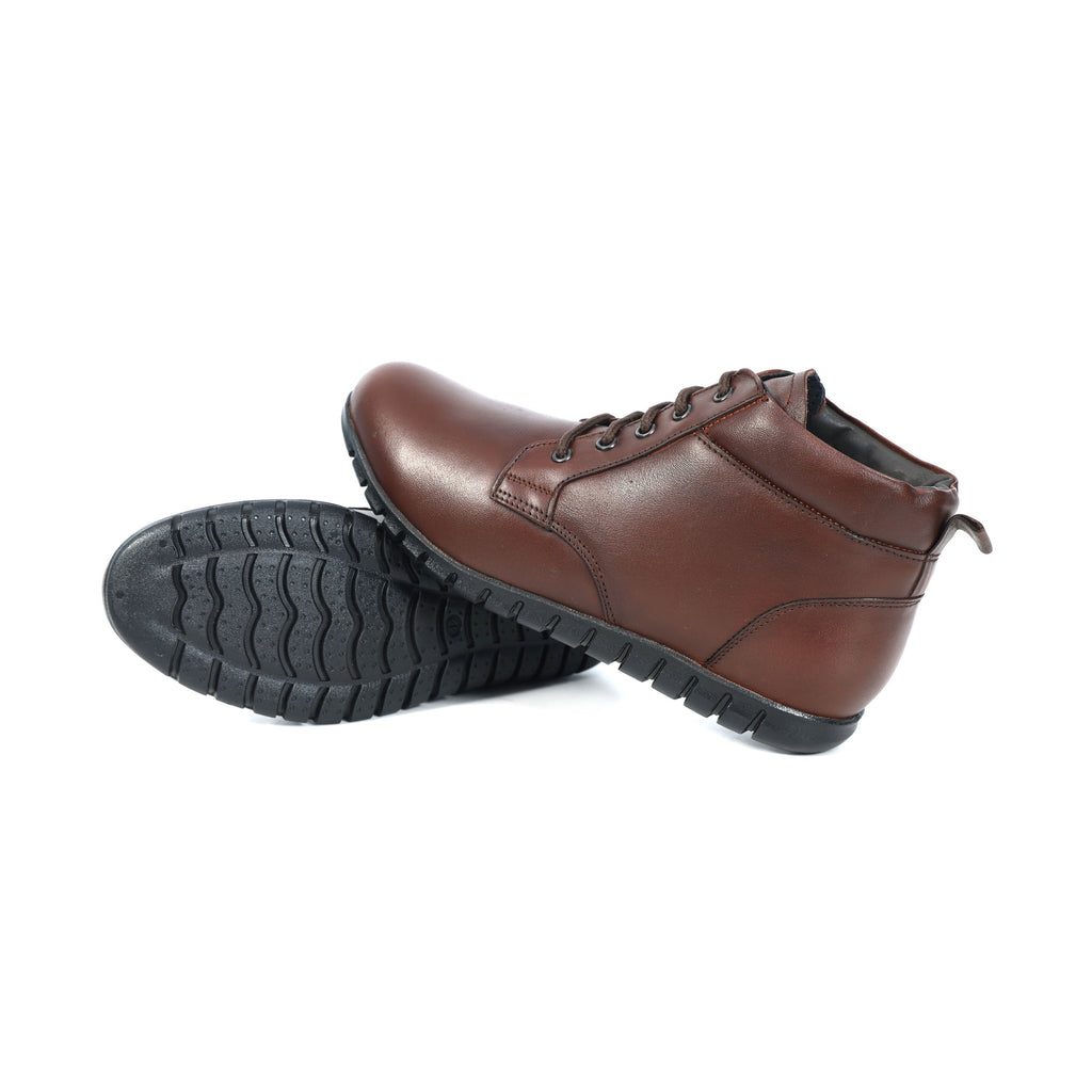 Men’s Genuine Leather Ankle Boots – Brown Lace-Up Comfort Shoes