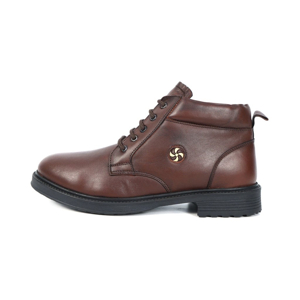 Men’s Premium Genuine Leather Ankle Boots – Brown Lace-Up Smart Casual Shoes