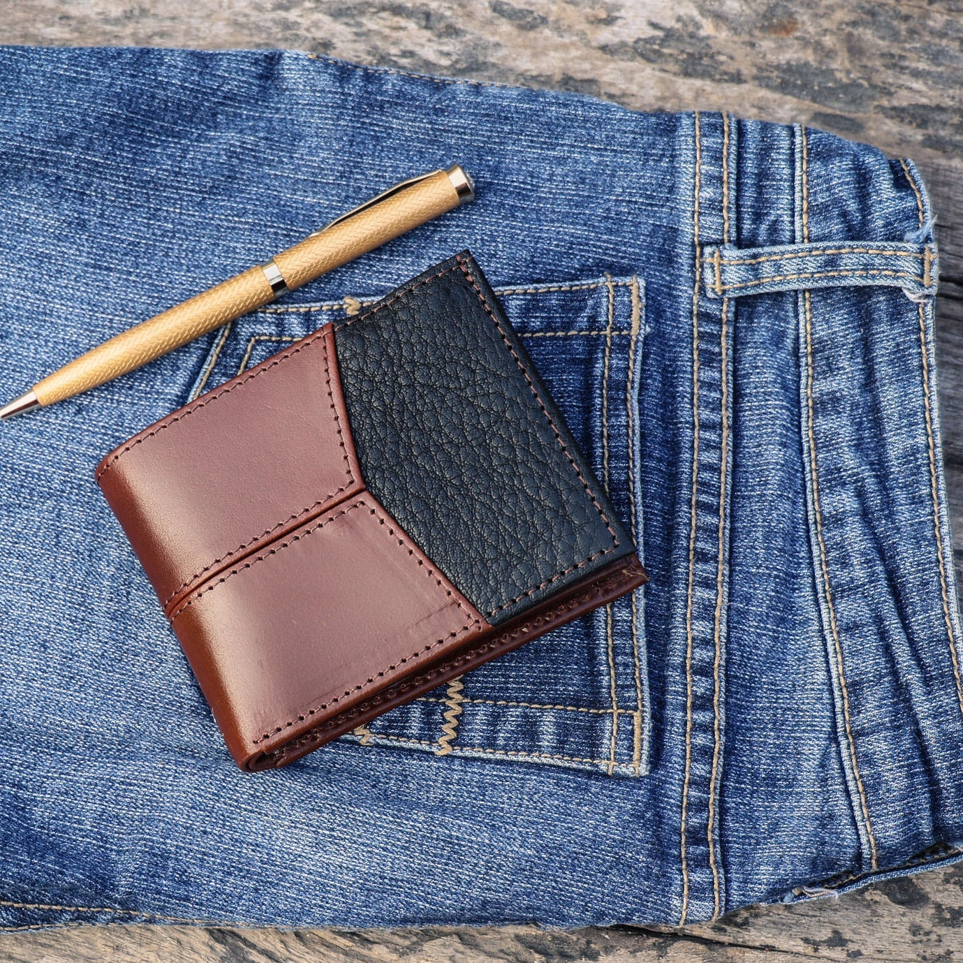 Premium Two-Tone Genuine Leather Mens Wallet | Slim Bifold Export Quality with Coin Pocket