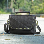 Premium  Quilted Leather Crossbody Bag with Stud Detail, Zip Pocket & Detachable Strap