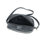 Premium Black Leather Compact Crossbody Bag with Adjustable Strap & Zip Compartments