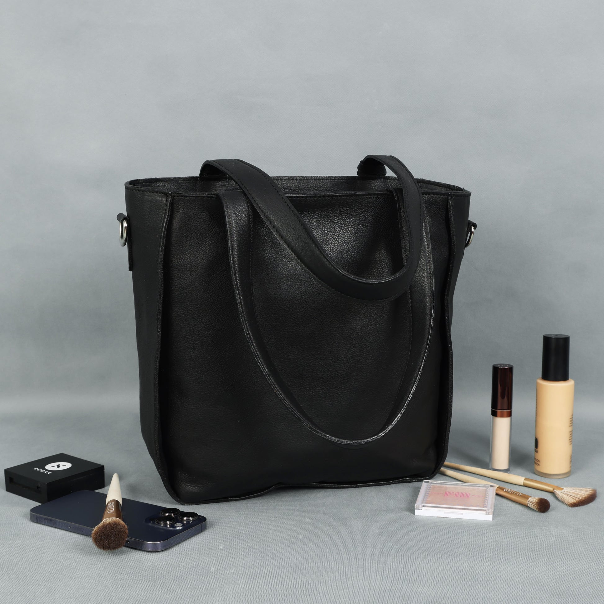 Premium Export Leather Tote Bag with Zip Closure & Detachable Shoulder Strap