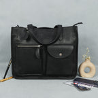 Premium Export Quality Genuine Leather Office Tote Bag with Zip Pockets & Sling Strap