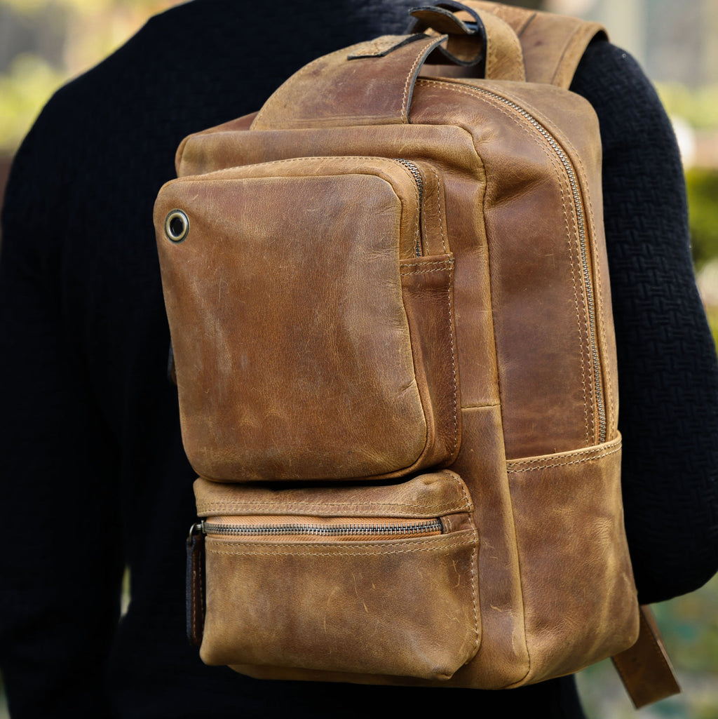 Premium Full Grain Leather Crossbody Bag with Multiple Zip Pockets & Fixed Strap
