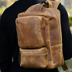 Premium Full Grain Leather Crossbody Bag with Multiple Zip Pockets & Fixed Strap