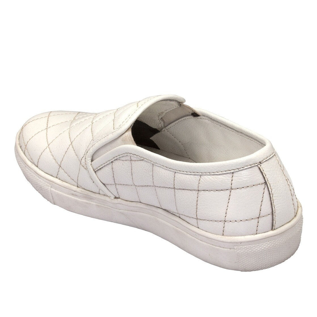 Men's Quilted Genuine Leather Slip-On Sneakers  White Casual Comfort Shoes