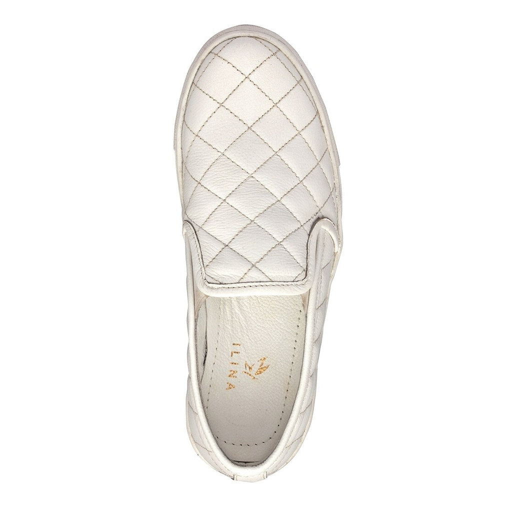 Men's Quilted Genuine Leather Slip-On Sneakers  White Casual Comfort Shoes