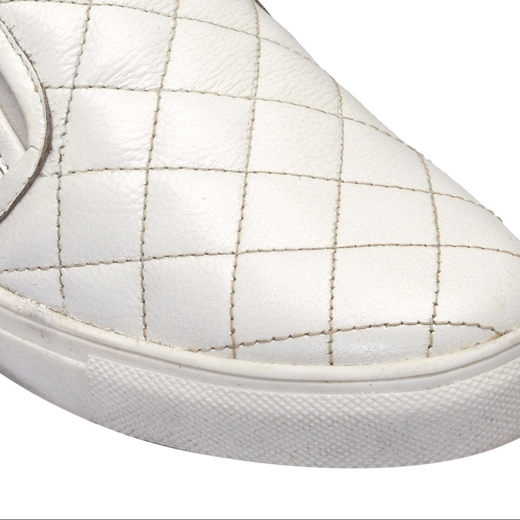 Men's Quilted Genuine Leather Slip-On Sneakers  White Casual Comfort Shoes