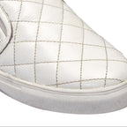 Men's Quilted Genuine Leather Slip-On Sneakers  White Casual Comfort Shoes