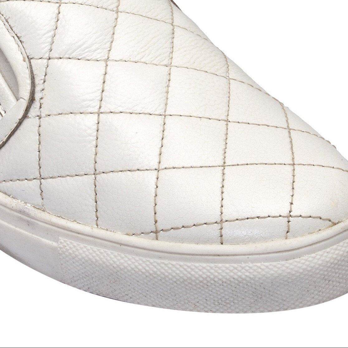 Men's Quilted Genuine Leather Slip-On Sneakers  White Casual Comfort Shoes
