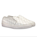 Men's Quilted Genuine Leather Slip-On Sneakers  White Casual Comfort Shoes