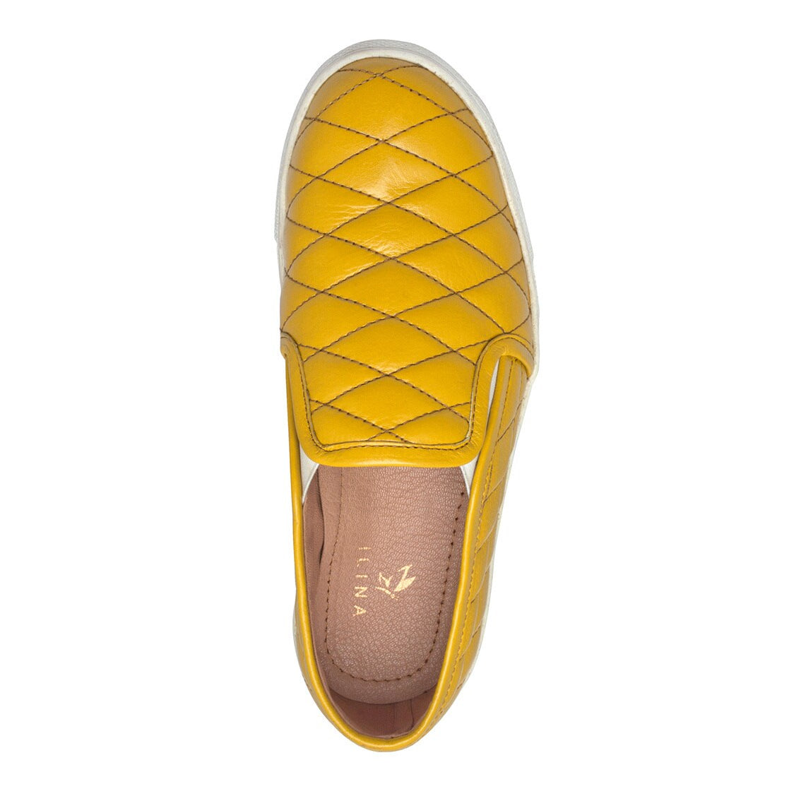Mens Quilted Genuine Leather Slip-On Sneakers  Mustard Yellow Casual Shoes