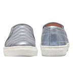 Mens Quilted Genuine Leather Slip-On Sneakers  Metallic Silver Casual Shoes