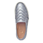 Mens Quilted Genuine Leather Slip-On Sneakers  Metallic Silver Casual Shoes