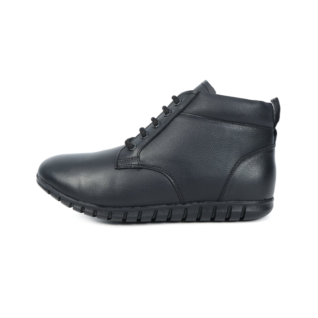 Men’s Genuine Leather Ankle Boots – Black Lace-Up Comfort Shoes