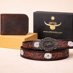 Artisan Brown Tooling Belt + Dual-Tone Wallet Gift Combo
