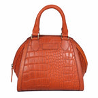 Premium Textured Leather Dome Satchel with Dual Handles, Detachable Strap & Zip Pockets