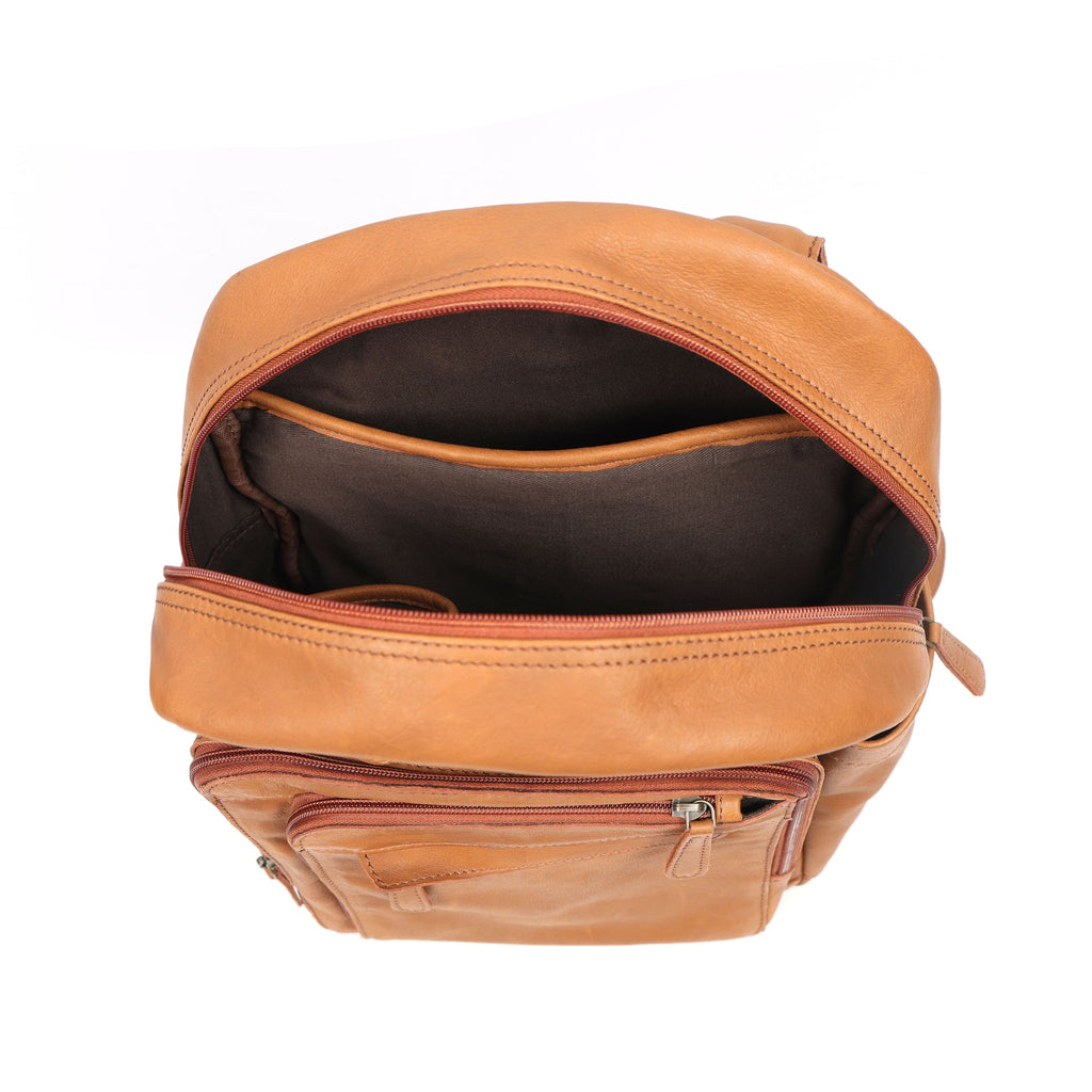 Premium Quality Tan Leather Backpack with Multi Zip Pockets & Adjustable Straps
