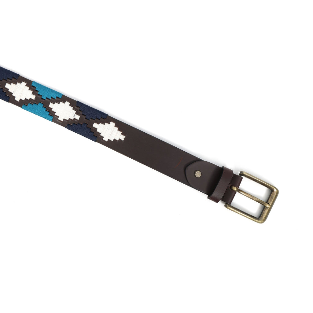 Premium Brown Leather Belt with Golden Buckle & Multi-Color Stitching.