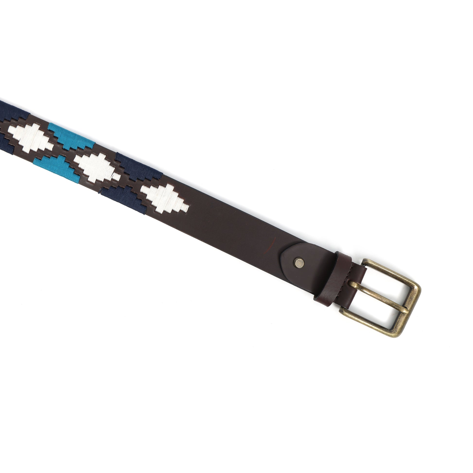 Premium Brown Leather Belt with Golden Buckle & Multi-Color Stitching.
