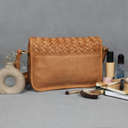 Premium Handwoven Leather Crossbody Bag with Zip Closure & Adjustable Strap
