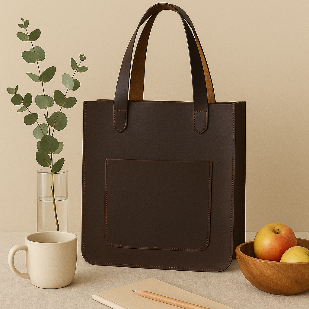Handcrafted Brown Leather Tote Bag with Front Pocket Minimal & Durable Everyday Carry