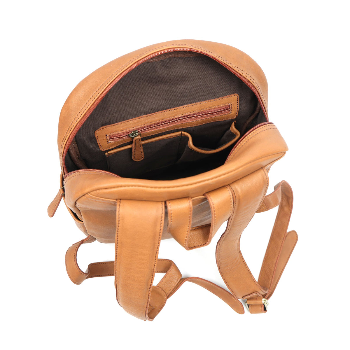 Premium Quality Tan Leather Backpack with Multi Zip Pockets & Adjustable Straps