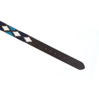 Premium Brown Leather Belt with Golden Buckle & Multi-Color Stitching.