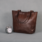 Croc-Texture Leather Tote Bag with Spacious Interior and Dual Shoulder Handles