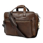 Premium Croc-Embossed Leather Office Laptop Bag with Multiple Zip Pockets & Strap