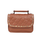 Premium  Quilted Leather Crossbody Bag with Stud Detail, Zip Pocket & Detachable Strap