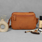 Premium Handwoven Leather Crossbody Bag with Adjustable Strap & Zip Compartments
