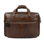 Premium Croc-Embossed Leather Office Laptop Bag with Multiple Zip Pockets & Strap
