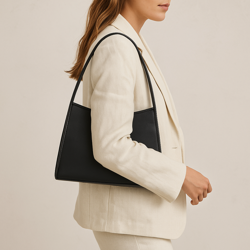Premium Leather Shoulder Handbag with Lock Closure, Zip Compartments