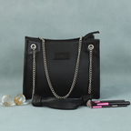 Premium Leather Chain Handle Tote Bag with Zipper Closure