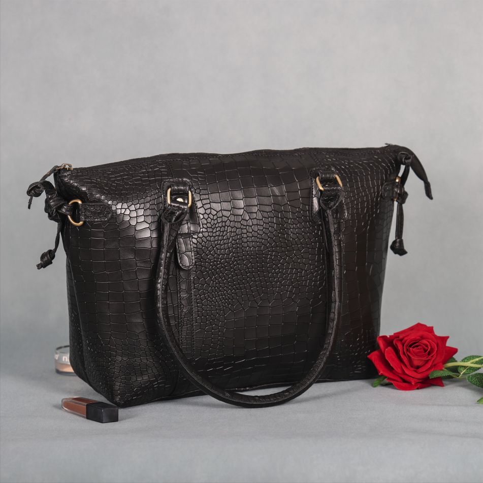Premium Textured Leather Tote Bag with Zip Closure, Dual Handles & Organized Interior