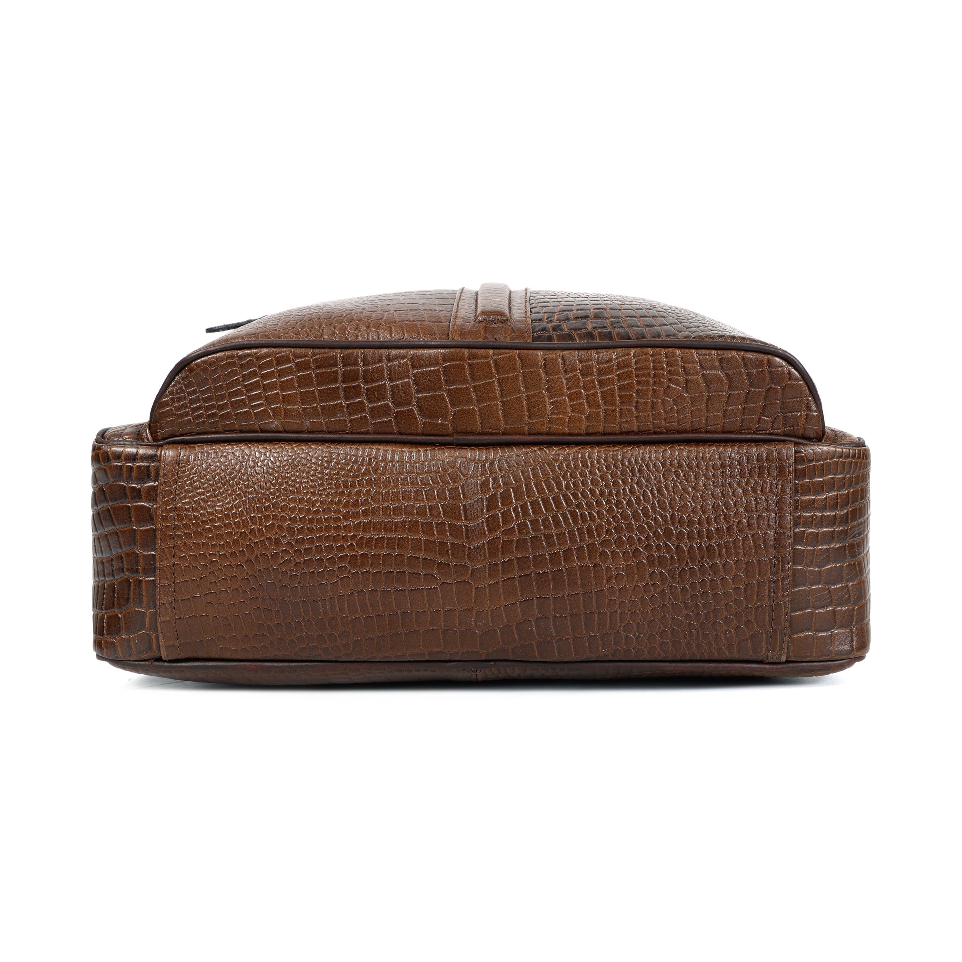 Premium Croc-Embossed Leather Office Laptop Bag with Multiple Zip Pockets & Strap